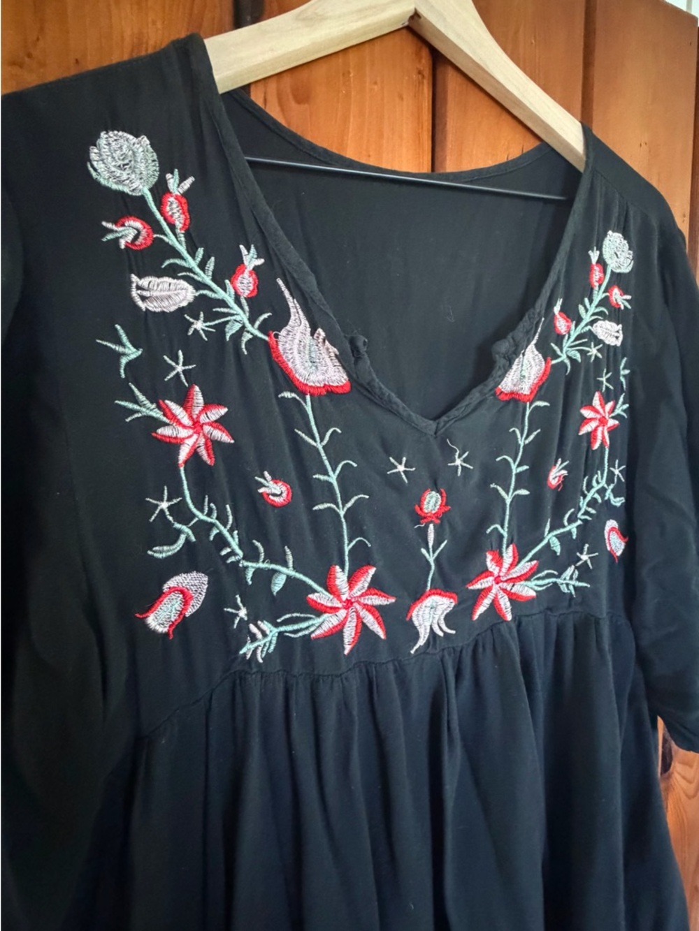 Black Embroidered V-Neck Floral dress